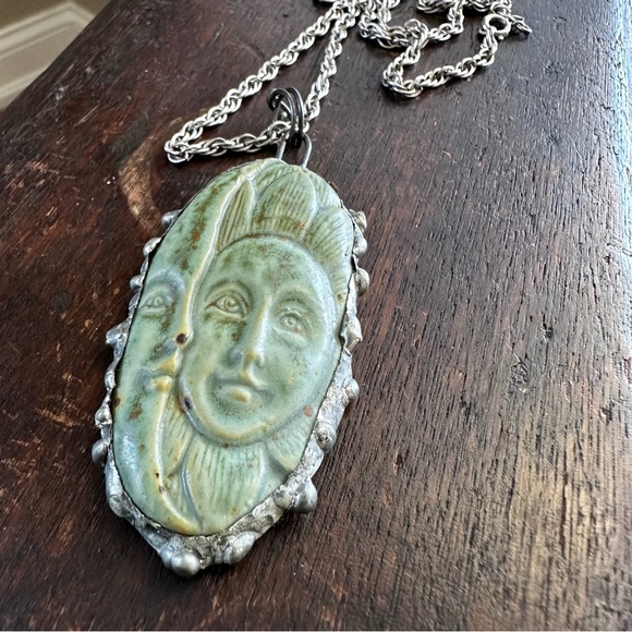 Sun and Moon Face Polymer Pendant Sterling Silver Necklace - Picture 2 of 16